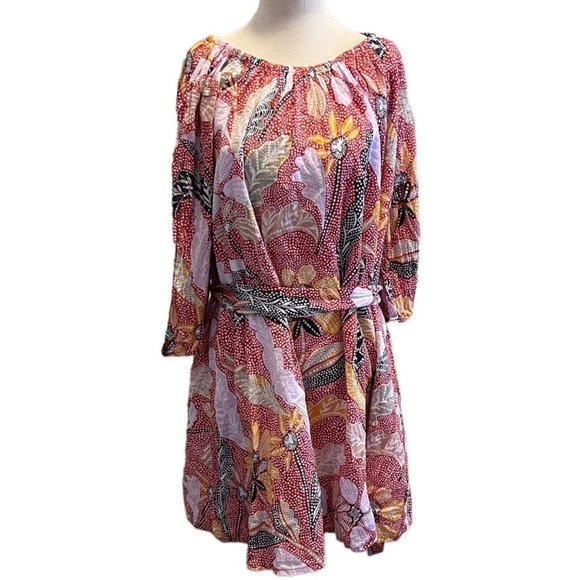 Elizabeth and James Dresses & Skirts - Elizabeth and James Short Belted Print Tie Shift Dress MultiColor Large Floral